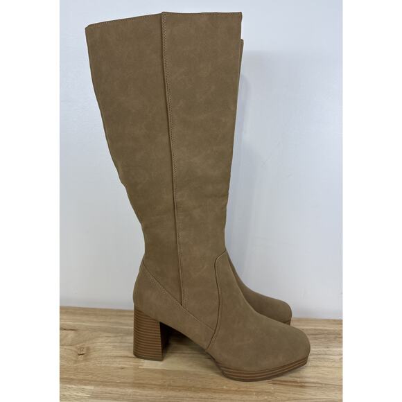a.n.a Memory Foam Gould Stacked Heel Knee High Boots Tan Light Brown Size 11 Med - Picture 2 of 14